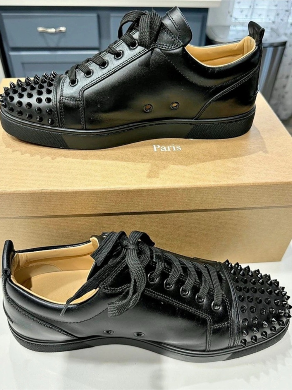 Christian Louboutin Louis Junior Spikes Flat Black Sneakers